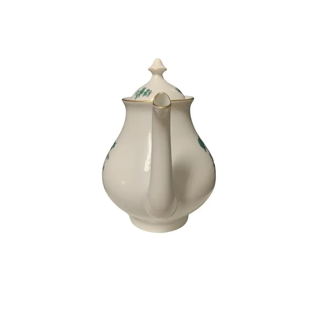 Mottahedeh Vista Alegre Porcelain 9 Inch Green Rose Floral Tea Pot Made In Portu
